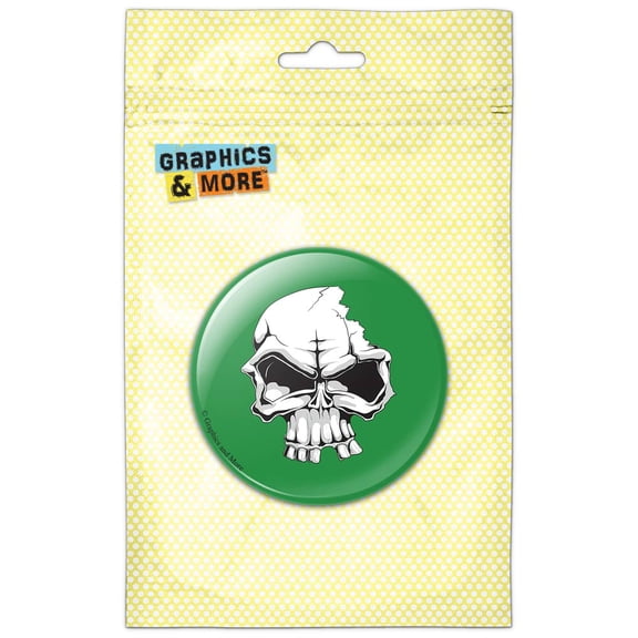 Skull Cracked Crushed Tough on Green Pinback Button Pin Badge