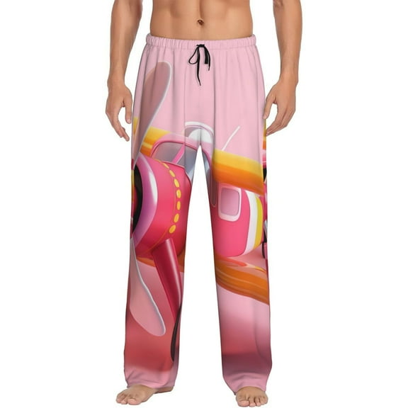 Hirioo Colorful Cartoon Biplane for Men's PJ Pajama Pants Sleep Pants Men's Home Trousers with Pockets,S-3XL-Small