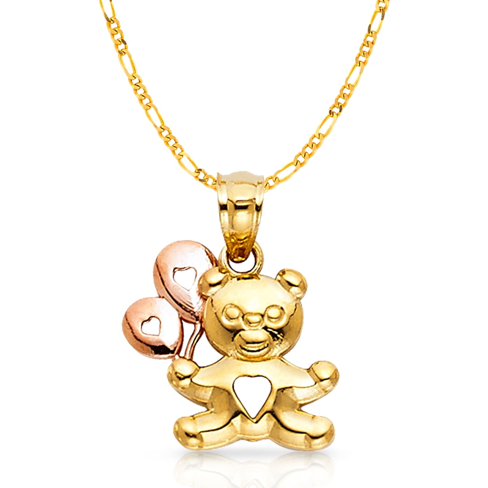 14K Two Tone Gold Toddler Girl Charm Pendant with 2mm Figaro 3+1 Chain Necklace