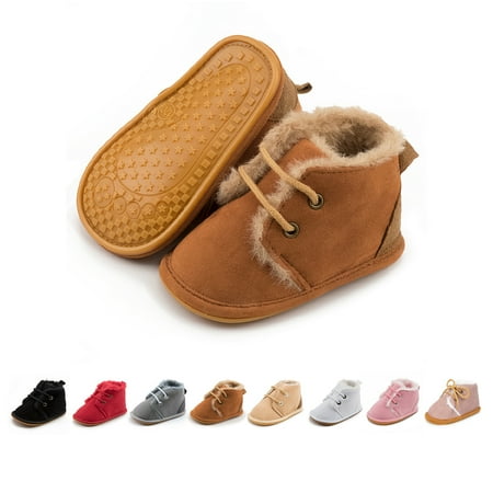 HsdsBebe Baby Girls Boys Cozy Fleece Boots Infant Winter Warm Shoes Unisex High-top Ankle Booties for Newborn 3-18 Months