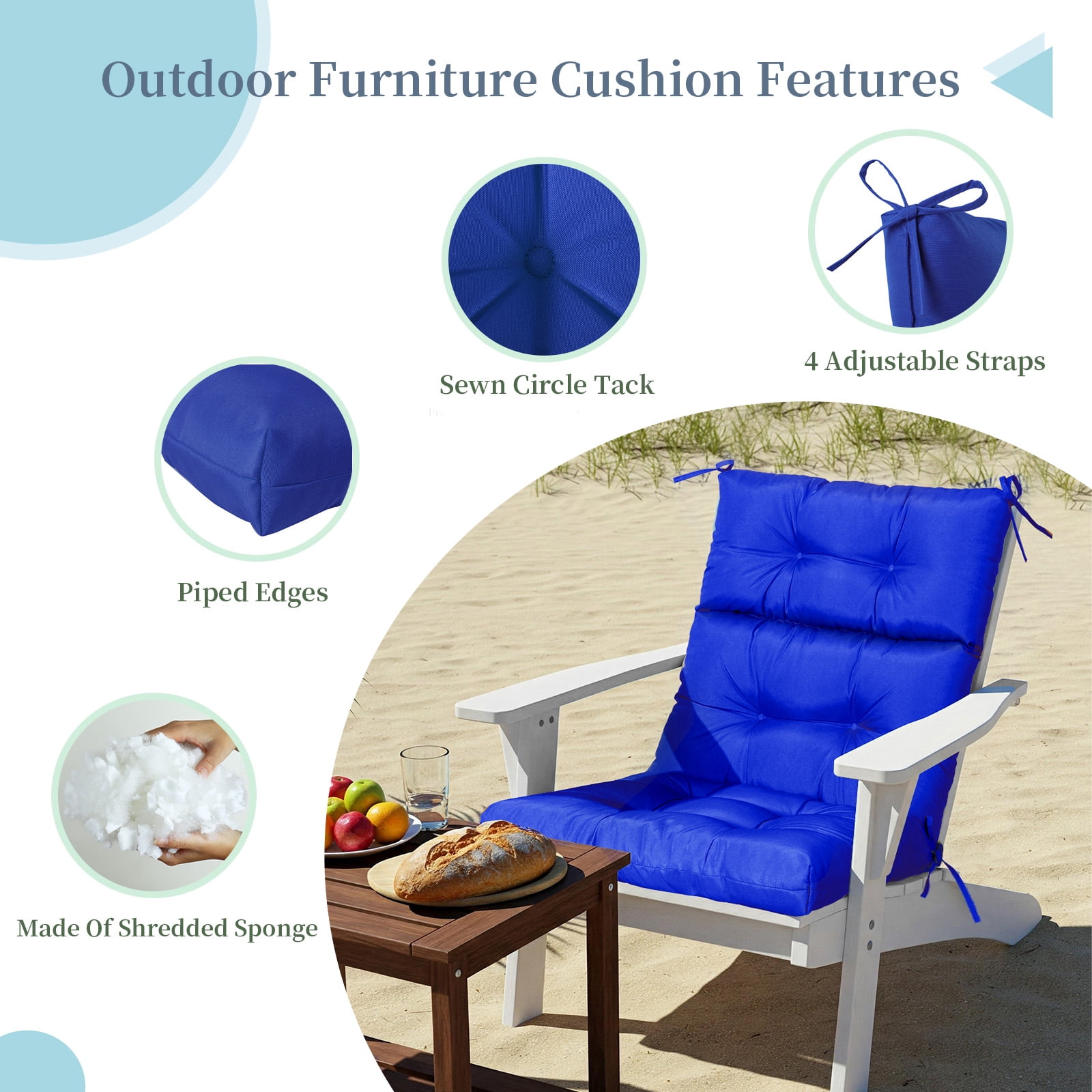 2-Pack High Back Outdoor Chair Cushions, Waterproof & Fade-Resistant Tufted Patio Chair Cushion for Rocking Chairs Adirondack Garden Porch Home Office Chair Use - 44" x 22" x 4"