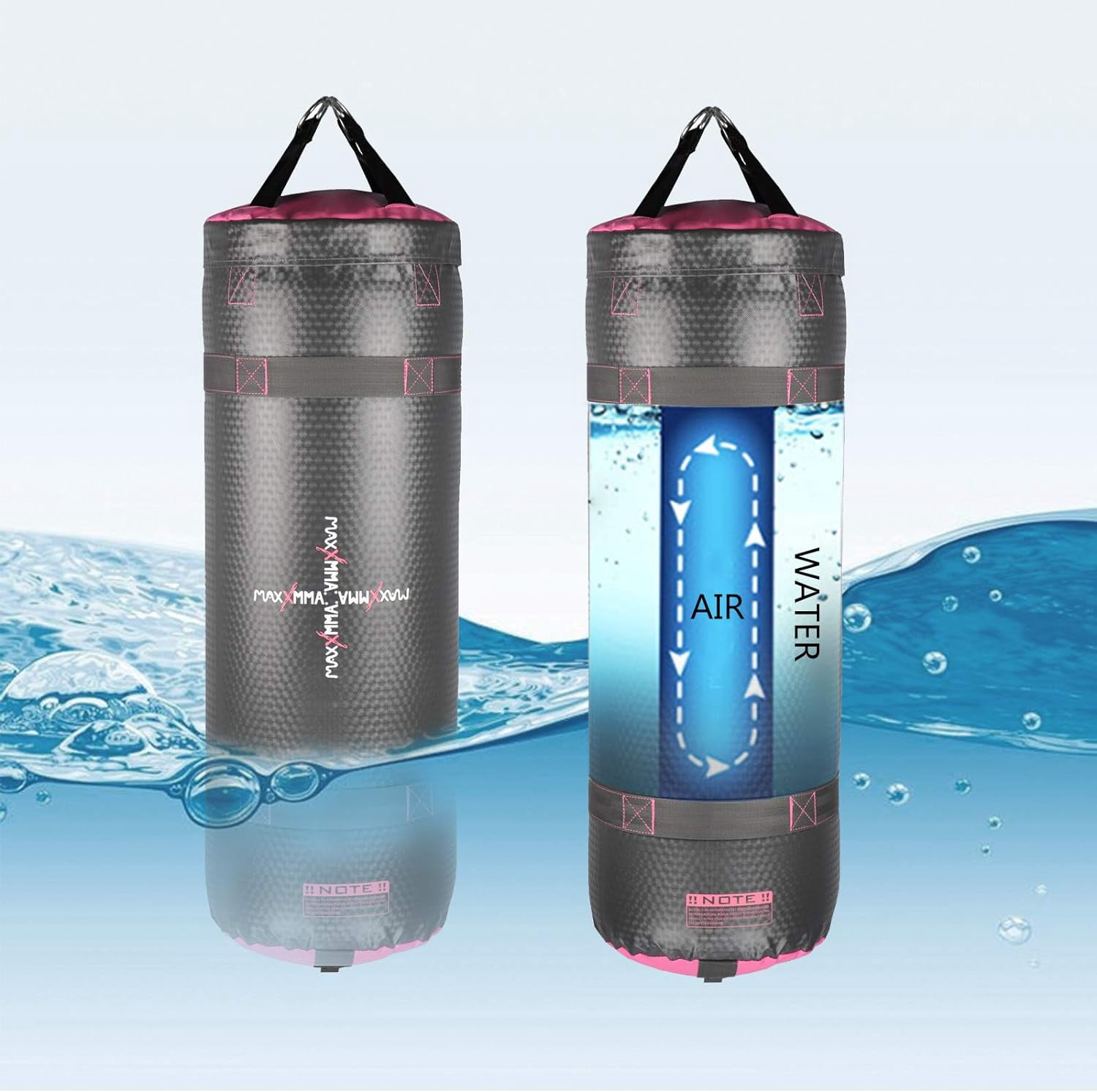 MaxxMMA 3ft 4-in-1 Water/Air Punching Bag, Grey/Pink