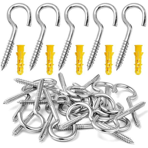 10 Pack Stainless Steel Screw Eyes, 3 Inch Heavy Duty Ceiling Cup Hook Screw  Hooks, Self-Tapping Screws, Hanging Hooks, Ring Screws for Indoor and  Outdoor Use 