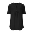 thumbnail image 5 of Women's Solid Color Casual Button V-Neck Short Sleeve Loose Fit T-Shirt Top, 5 of 9