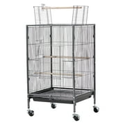 KFFKFF Bird Cage, 18 x 18 x 30 inch, Open Flat Top Design, Durable Wrought Iron Construction with Perches, Removable Tray, Feeders, and Wheels, Suitable for Parrots, Blue Tits, Cockatiels, Canaries