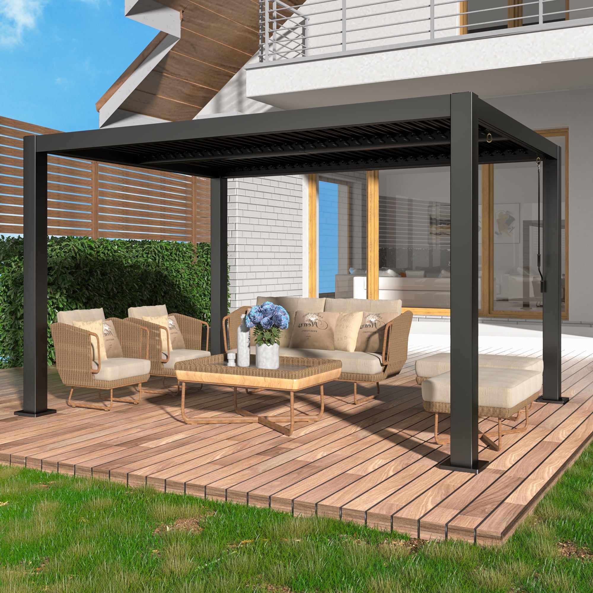 10' ×13' Outdoor Louvered Pergola, Aluminum Outdoor Louvered