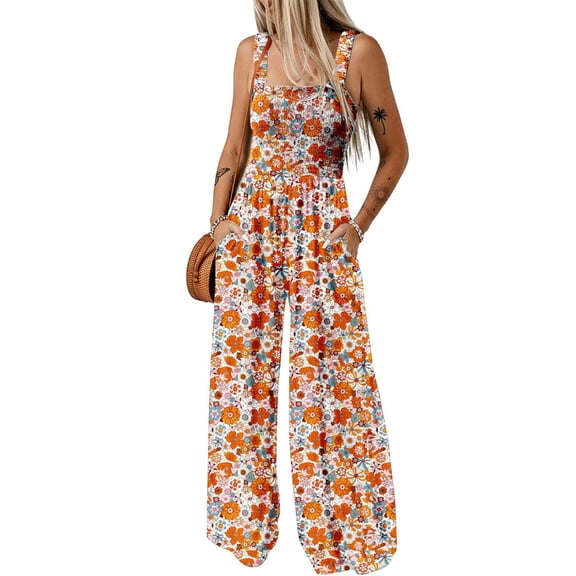 Aellinatey Women's Casual Loose Sleeveless Printed Wide-Leg Jumpsuit