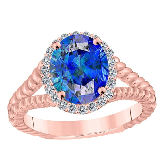 AoneJewelry Oval-Shape Created Tanzanite 2.00 Ct. Gemstone Diamond Ring In Solid Gold