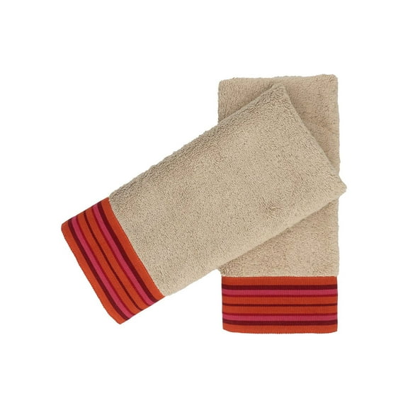 Camel Towels With Red Borders, Set of 2
