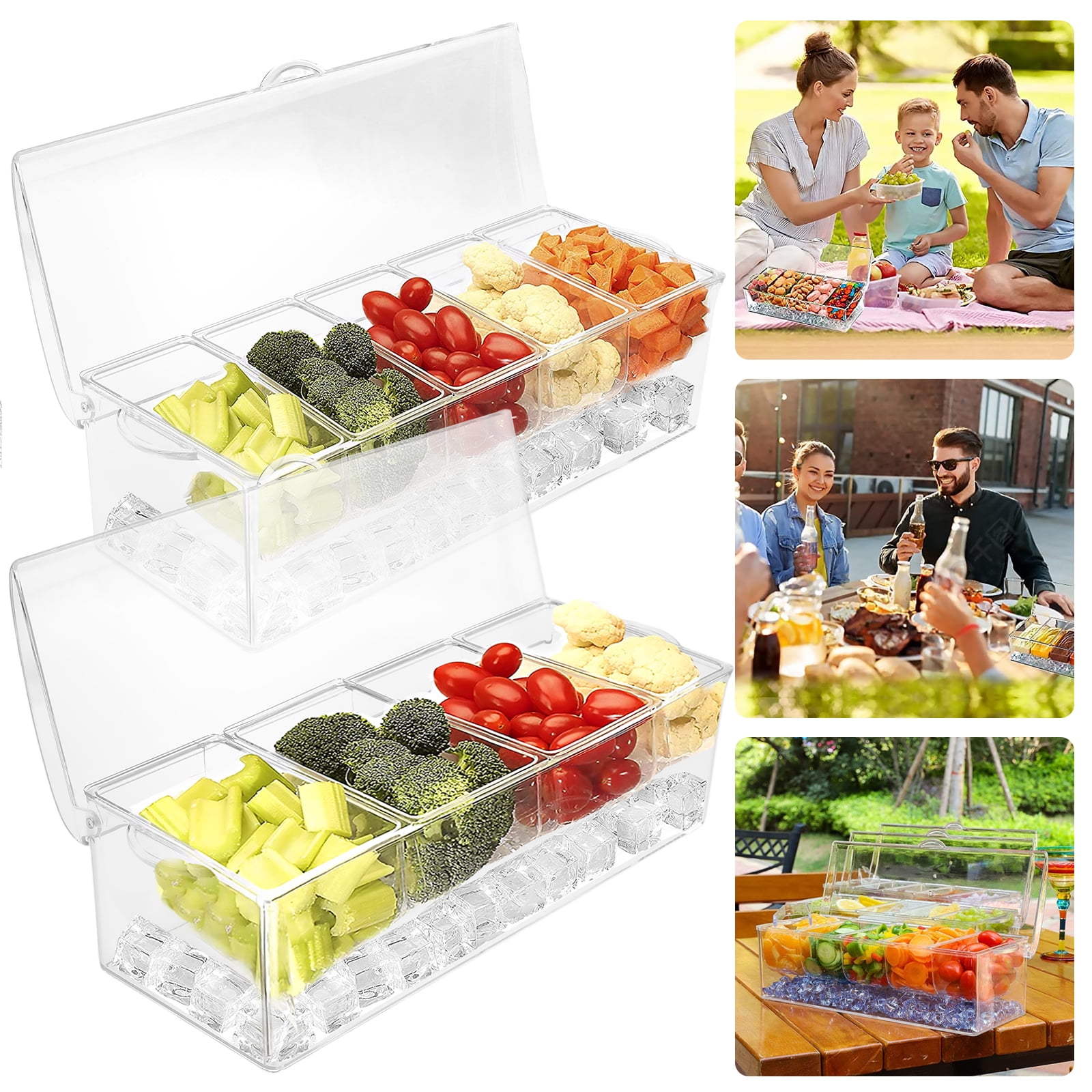 Gpoty 4/5 Compartment Tray Condiment Server with Lid, Ice Chilled Fruit