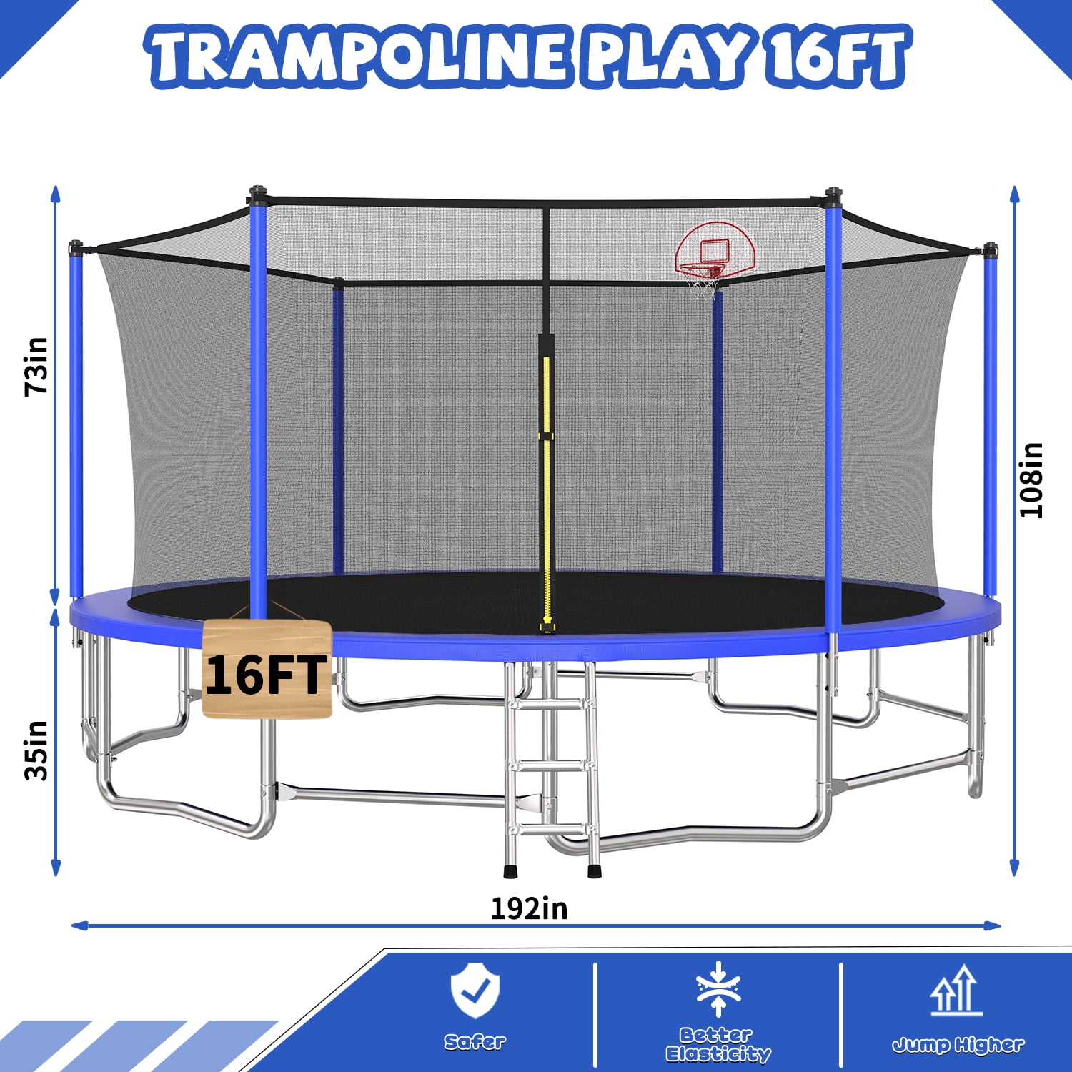 Alvantor 16Ft Trampoline for Kids & Adults, Upgrad Trampolines with Enclosure Net and Basketball Hoop for Backyard Blue