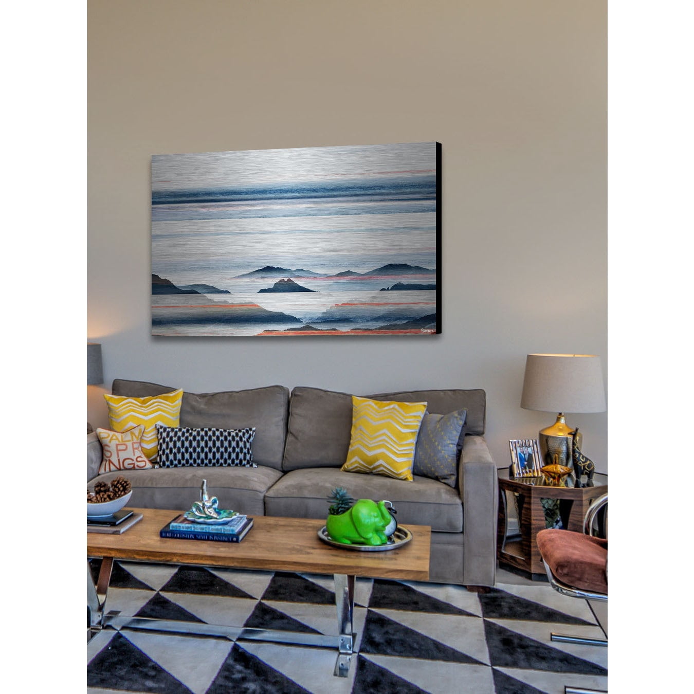 Parvez Michel Inc Parvez Taj - Hidden Blue Mountains Painting Print on Brushed Aluminum