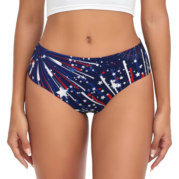 Fotbe Red White Blue Fireworks 1 Calzones Estampados para Mujer – Ropa Interior de Algodón, Cómoda, Suave y Elástica-Large