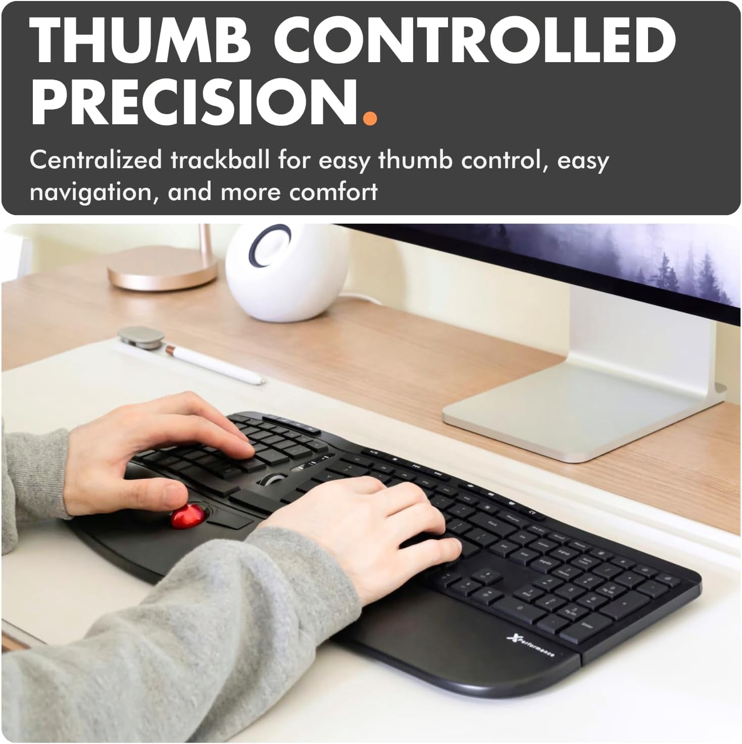 X9 Performance Ergonomic Wireless Keyboard with Trackball - Rechargeable, Backlit, Built in Mouse Buttons - 2.4G Split Keyboard Wireless for Windows PC and Chrome - All in One Typing Solution