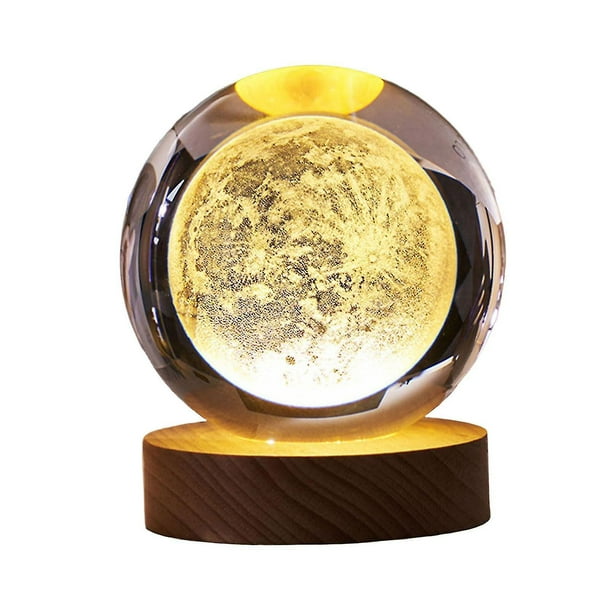 6cm Bola de cristal de planetas 3d, modelo en miniatura grabado, luz nocturna, decoración para el hogar y la Oficina