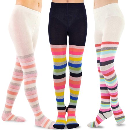 

TeeHee Little Girls and Toddlers Fashion Tights 3 Pair Pack (9-10 Years Thick Stripe)