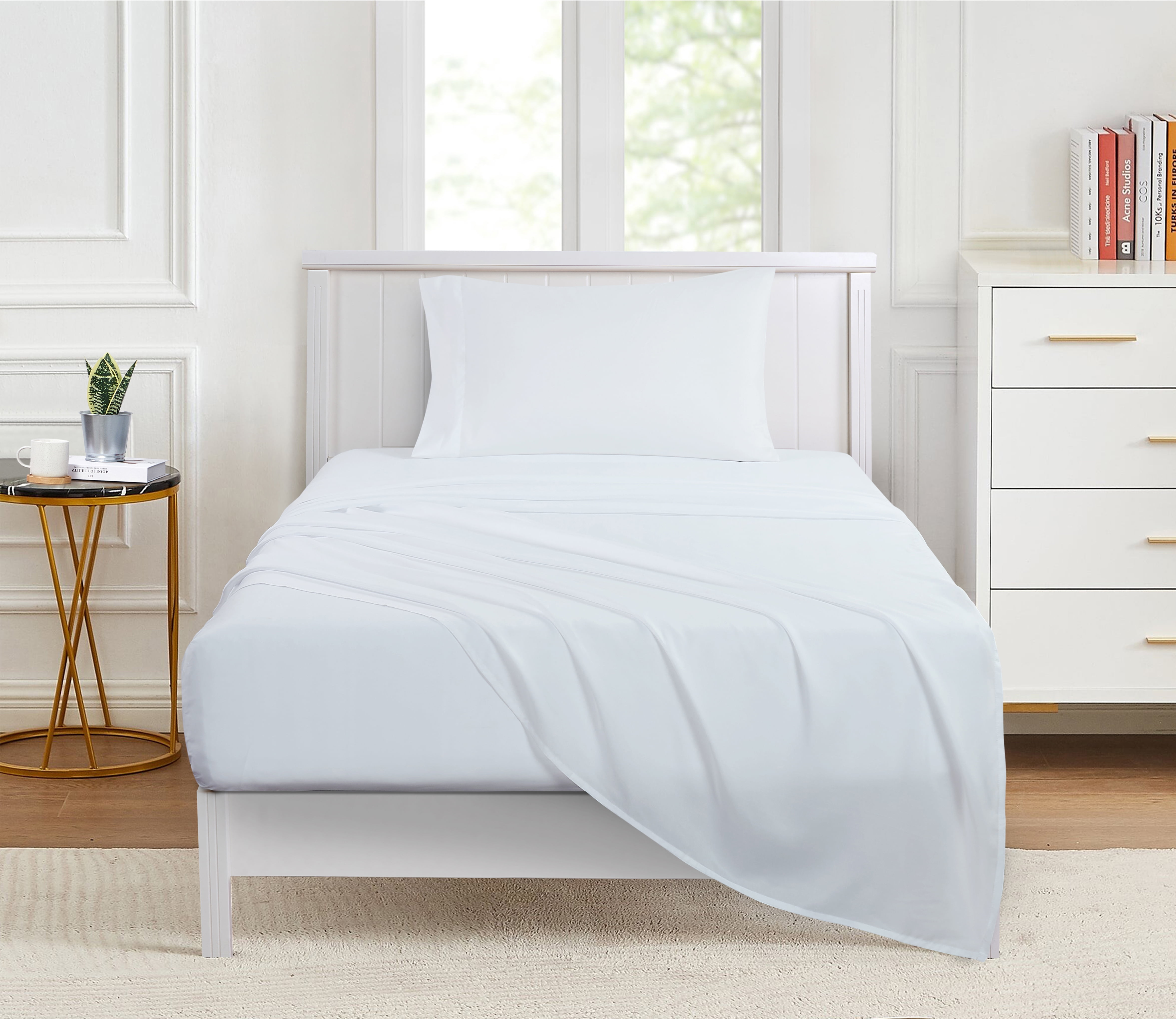 Mainstays Comfort Chill Microfiber Bed Sheet Set, Twin, Arctic White, 3 Piece