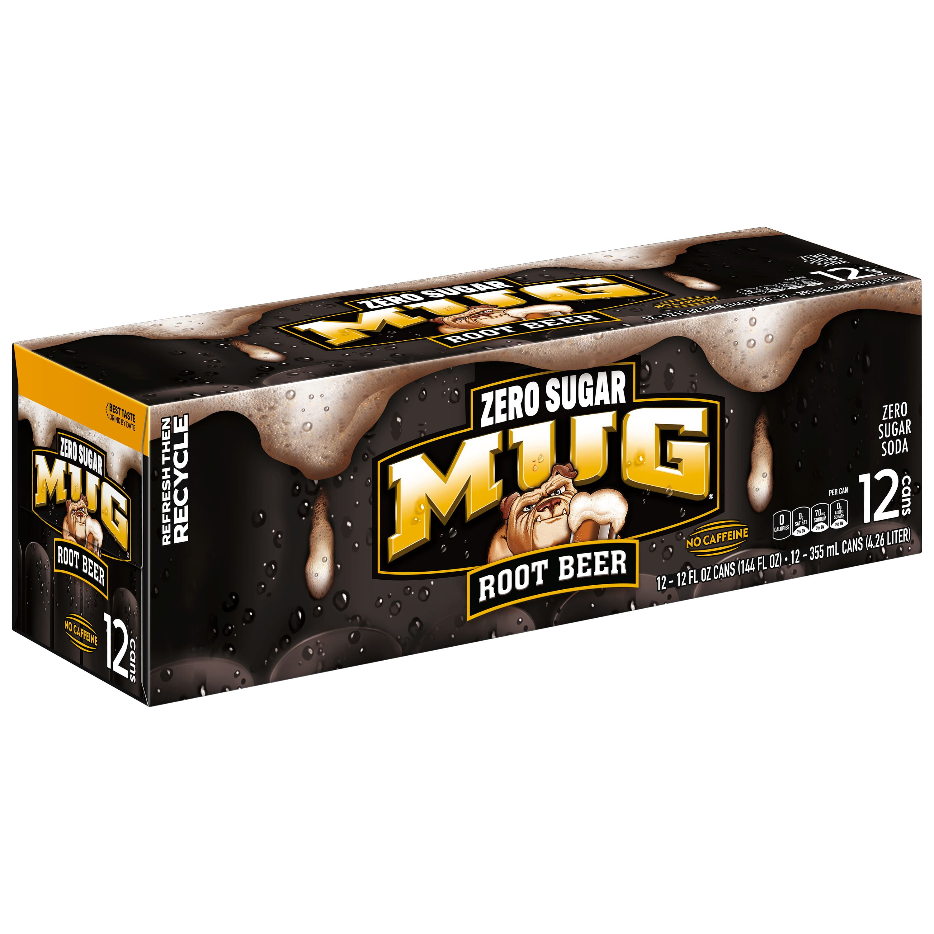 Mug Zero Sugar Caffeine Free Root Beer Soda Pop, 12 fl oz, 12 Pack Cans