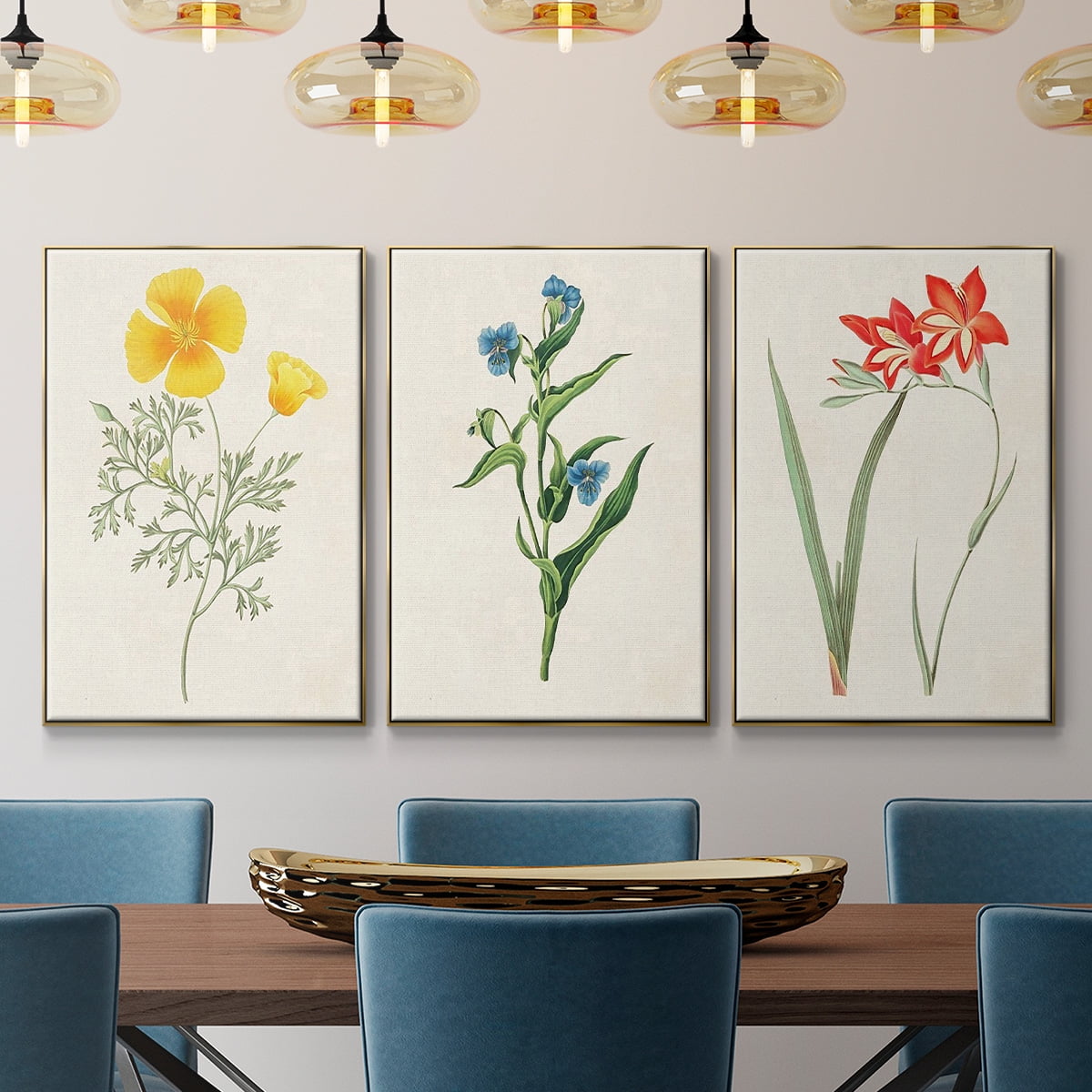 Flowers of the Seasons IV - Framed Premium Gallery Wrapped Canvas L Frame 3 Piece Set - Ready to Hang, 37x75 by Wexford Home