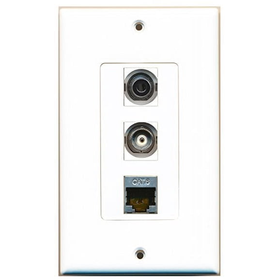 RiteAV - 1 Port Shielded Cat6 Ethernet and 1 Port 3.5mm and 1 Port BNC Decorative Wall Plate Decorative