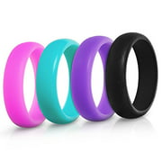 Saco Band Silicone Ring Wedding Band for Men and Women - 4 Pack (Women: Pink, Teal, Purple, Black, 6.5-7 (17.3mm))