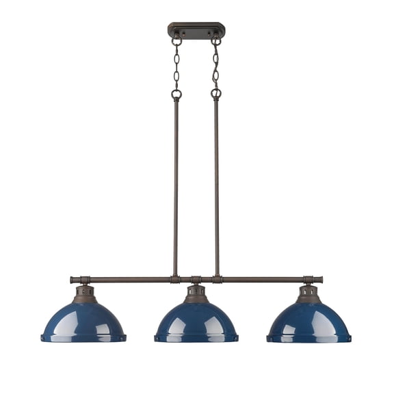 Yep by Golden Lighting Duncan 3-light Island Light in Rubbed Bronze and Navy Blue shade