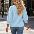 thumbnail image 5 of ClodeEU Women's Round Neck Puff 3/4 Sleeve Blouse,Casual Loose Tunic Top Blue,Women's Plus S, 5 of 5