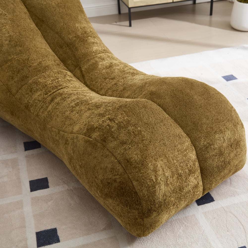 Pawverly Ergonomic Bean Bag Sofa Chair for Adults, 59-Inch Brown Lounge Chair, Sponge Filled, Modern Curved Beanbag Sofa for Living Room & Bedroom