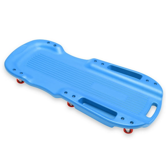 38 Inches Low Profile Plastic Rolling Garage Shop Floor Creeper with Side Pockets & 6pcs Casters, Blue