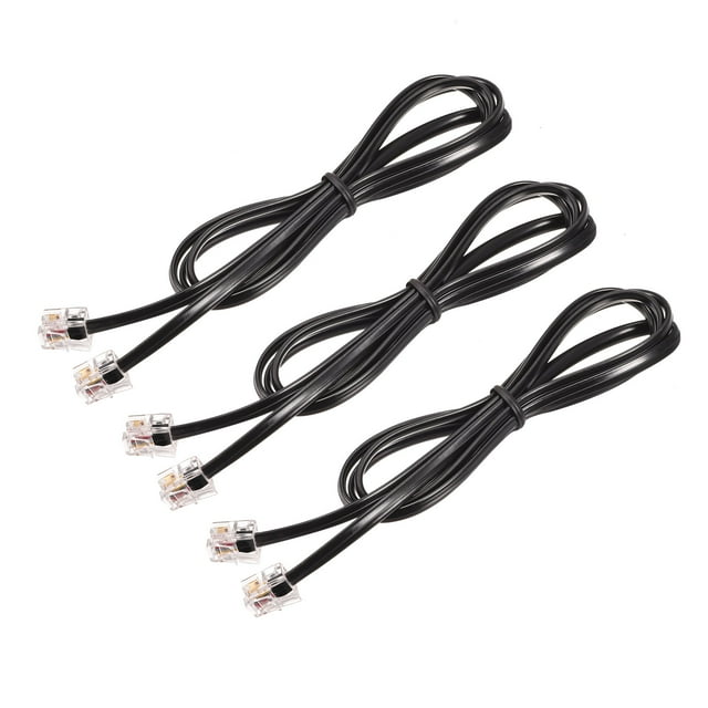 Unique Bargains Phone Extension Cord 3.28FT Telephone Cable Phone Line Cord RJ11 6P4C Plugs Black 3pcs