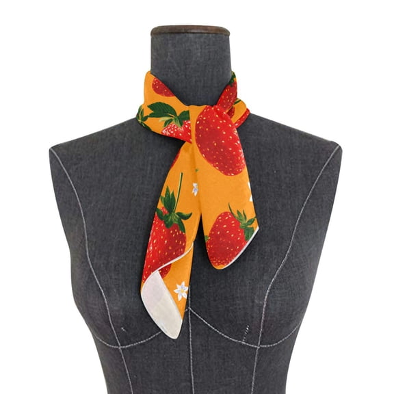 Square Scarf 24x24 Inch Orange Background Strawberry Print Silky Satin Sun Protection Neck Scarf for Women Multi-Purpose Head Wrap Bandana for Hair Bag Decoration