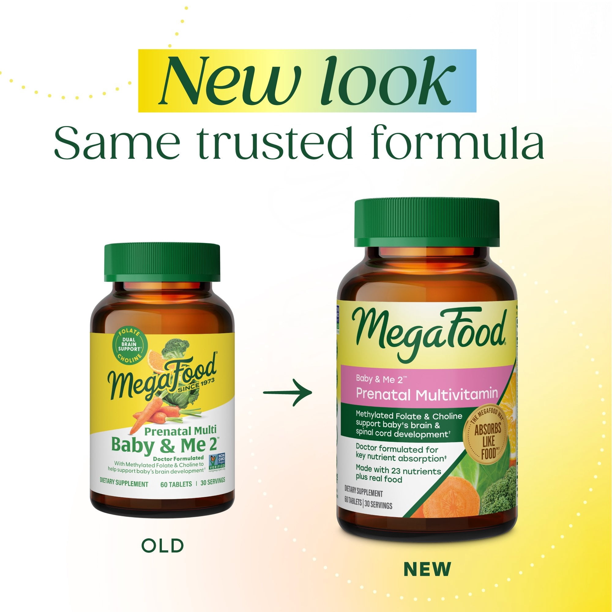 (3 pack) MegaFood Baby & Me 2 Prenatal Multi - Folate, Choline, Iron, Vitamins C & D3 - 30 Servings