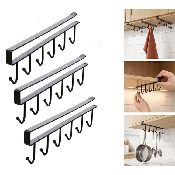 3 Pcs Wall Mounted Mug Holder, Coffee Cup Holder, Cabinet Storage Hook, Kitchen Utensil Storage Hook, Multipurpose Hanging Hooks for Pots Pans Spoons Spatulas Cooking Accessories Kitchen Hardware