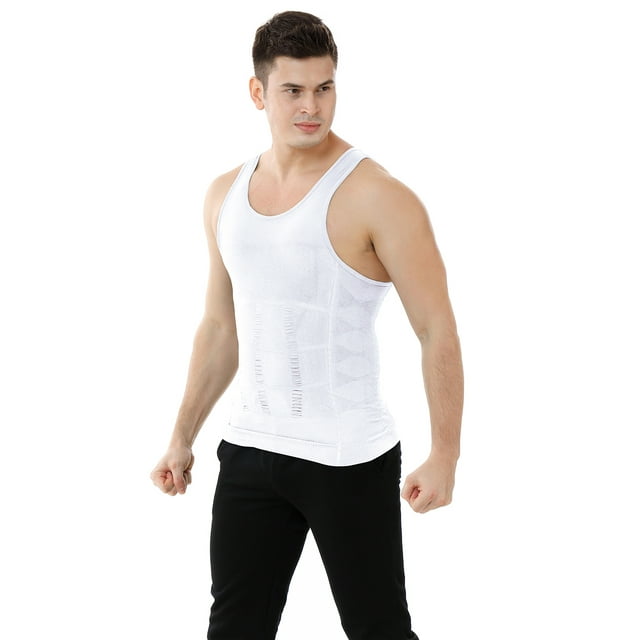 TOPTIE Men's Slimming Body Shaper Compression Shirt, Shapewear Sculpting Vest Muscle Tank-White-XXXL