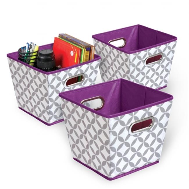 Target Marketing 44025 Collapsible Storage Bin Pattern Gray, White & Purple Pack of 3
