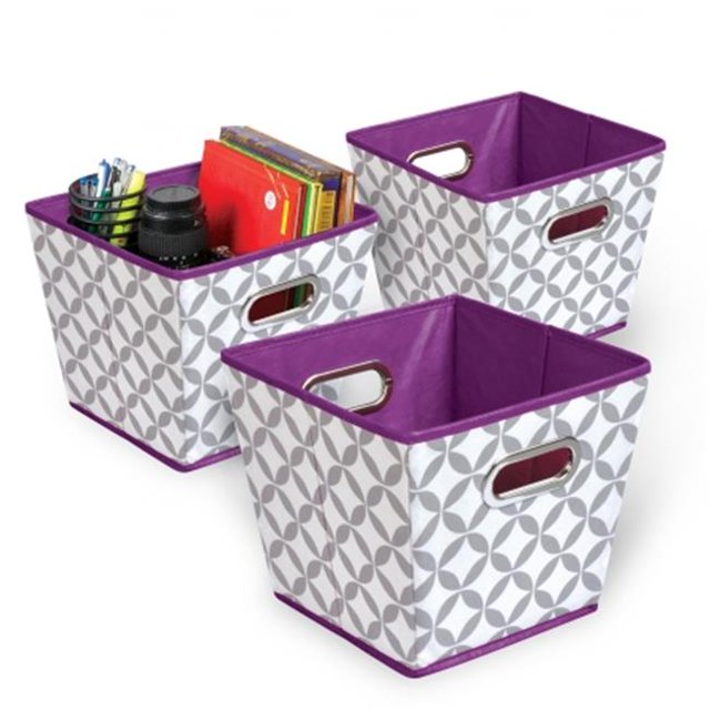 Target Marketing 44025 Modèle de Bac de Rangement Pliable Gris&44; Blanc & Violet - Pack de 3