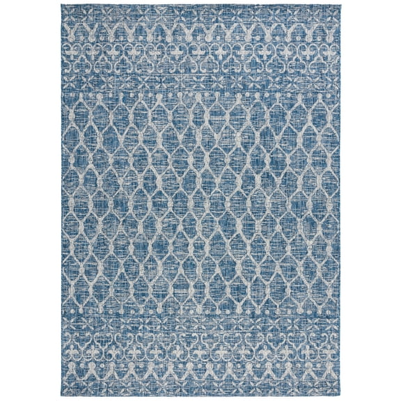SAFAVIEH Courtyard Anson Geometric Indoor/Outdoor Area Rug, Navy/Grey, 8' x 11'