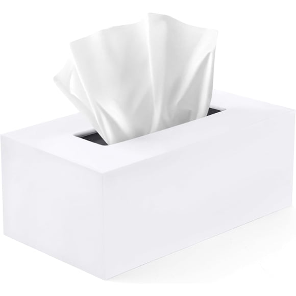 Couvercle de Boîte à Mouchoirs Rectangulaire - Support de Boîte à Mouchoirs Rectangulaire - Compatible avec Kleenex - Accessoires de Salle de Bain en Acrylique Blanc Décor