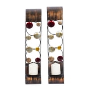 DecMode 2 Holder Brown Metal Abstract Wall Sconce, Set of 2