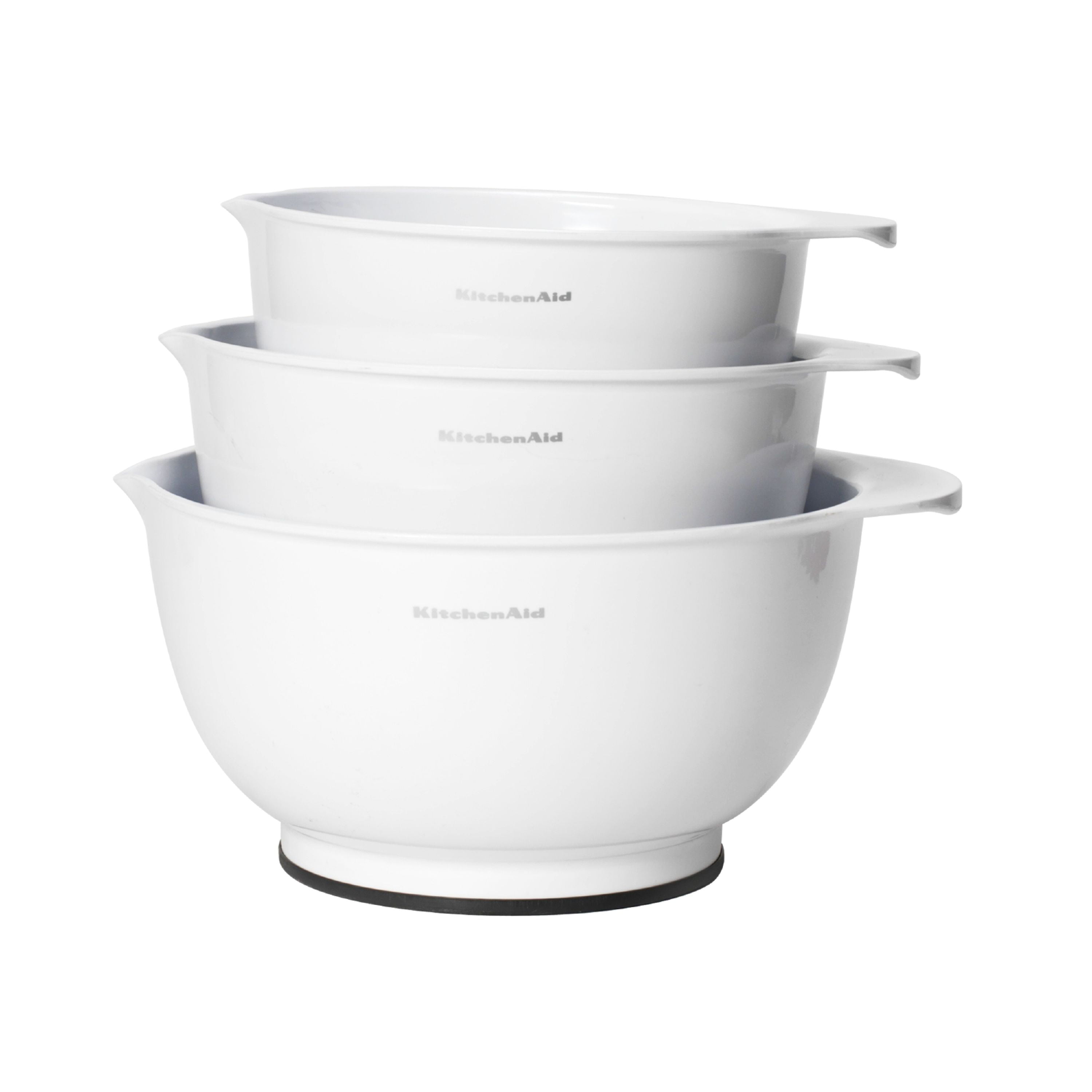 KitchenAid Plastic Set of 3 Mixing Bowls with Soft Foot in White ...