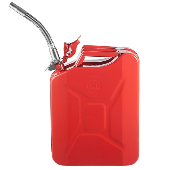 KFFKFF Jerry Gas Container, 20L/5.3 Gal Portable Fuel Can with Flexible Nozzle, Durable & Heat-resistant Metal Fuel Storage for Vehicles & Equipment, Red