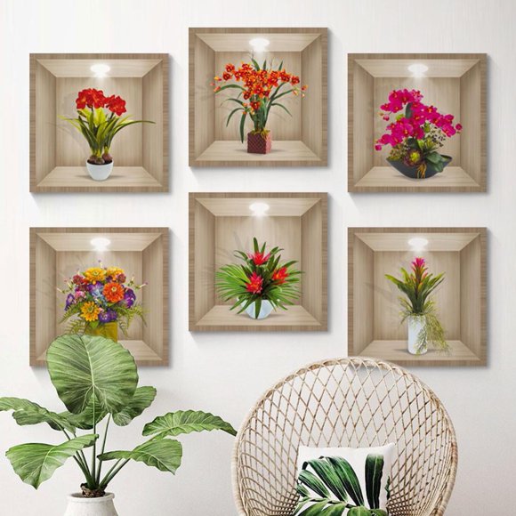 VIVIDCRAFT Autocollants Muraux 3D Fleurs Décoration Peinture PVC Décalcomanies Autocollants