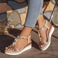 thumbnail image 2 of Pandaie Women's Summer Dressy Platform Sandals Open Toe Low Wedge Heels Espadrille 2.36 Inch Bohemia Beach Vacation Shoes Beige 6.5, 2 of 8