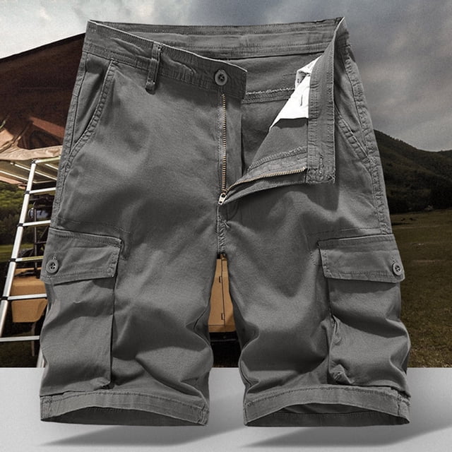 HOZADOIE Mens Athletic Shorts Cargo Fashionable Solid Color Button Zipper Waistband Comfortable 5 Inseam Loose Fit Casual Shorts with Multiple Pockets