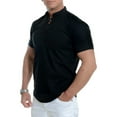 thumbnail image 3 of Tenmix Mens Buttons Blouse Loose Fit Summer Tops Short Sleeve Daily Wear T Shirts Henley Neck Basic Tee Black M, 3 of 4