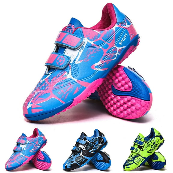 RTKFRFLM Kids Soccer Cleats Professional Turf Training Athletic Shoes with Hook and Loop Blue 5-5.5 Years