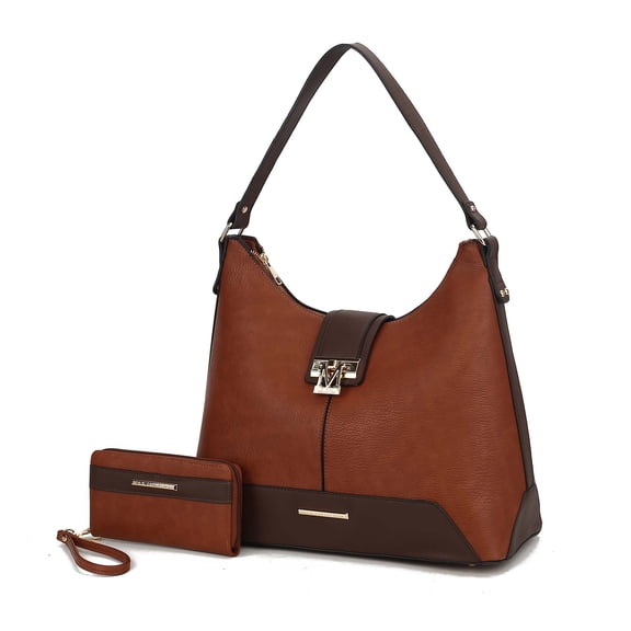 MKF Collection Graciela Women's Hobo Bag & Wallet, Vegan Leather Shoulder Bag 2pcs Set Handbag by Mia K. - Cognac Brown
