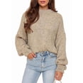 thumbnail image 3 of Women'S Oversized Sweater Crewneck Fall Winter Long Sleeve Fuzzy Warm Knit Pullover Sweaters Trendy Outfits Khaki S, 3 of 6