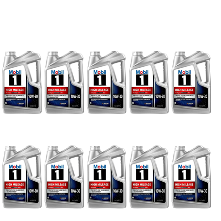 Mobil 1 120770 High Mileage SAE 10W-30 Full Synthetic Engine Oil Pack of 10