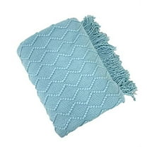 Fennco Styles Modern Textured Weave Knit Throw with Fringe 50" W x 60" L - Aqua Chevron Throw Blanket for Sofa, Couch, Living Room, Bedroom Décor